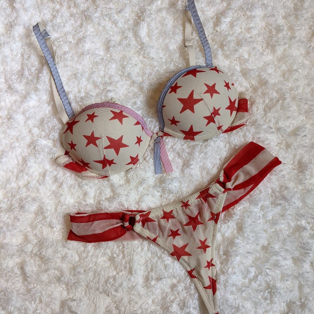 [2/$30] NWOT Sample (32B) - SPENDID Stars and Stripes Bra Set